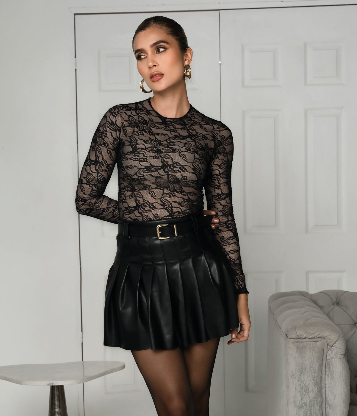 Modena Leather Skirt // Pre-Order color BLACK August 27